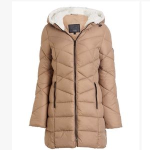 Steve Madden Sherpa-Trim Long Quilted Puffer Coat
